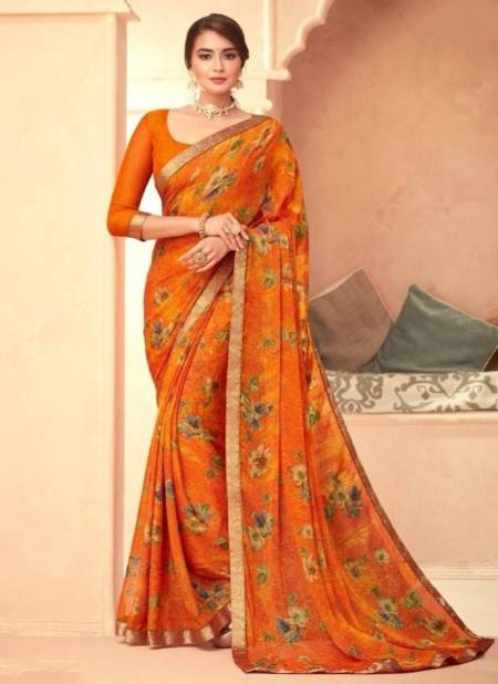 Orange Colour RUCHI BAHAAR 2nd EDITION Designer Regular Casual Wear Chiffon Printed Saree Latest Collection 10806-B